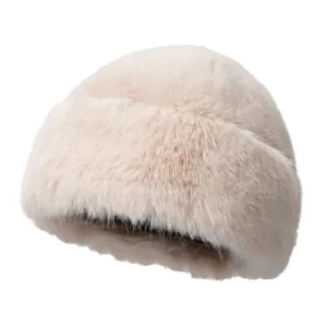 Thick plush winter Mongolian bucket hat in creamy white faux fur for cold protection
