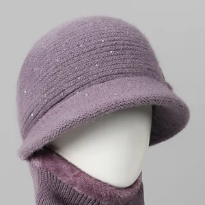 Conjunto de gorro de punto violeta y calentador de cuello con lentejuelas para mujer