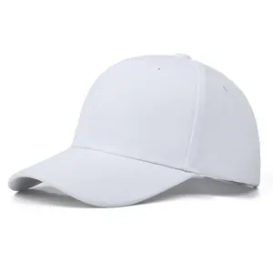 Klassische weiße Baseballkappe aus Baumwolle mit 6-Panel-Design und gebogenem Schirm