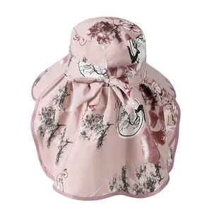 Cappello parasole rosa con stampa paesaggio e protezione per il collo per donna