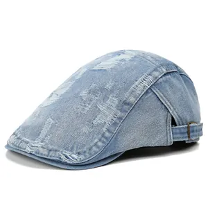 Retro Washed Distressed Denim Schiebermütze Für Damen Herren Verstellbar Baumwolle Flache Kappe Streetwear Sonnenschutz