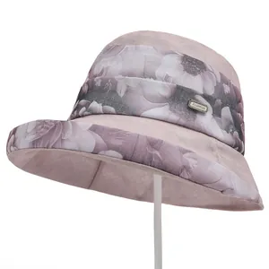 Women Summer Breathable Organza Floral Bucket Hat Elegant Wide Brim Foldable Sun Protection Beach Hat With Metal Plaque