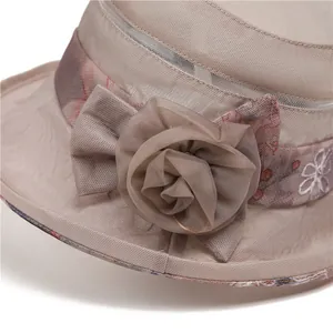 Organza Sonnenhut für Damen mit Schleife Blumendekor und atmungsaktivem Mesh-Design