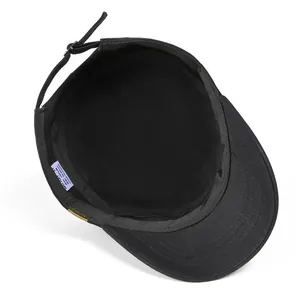 Berretto militare nero a testa piatta in cotone 100% con cinturino posteriore regolabile