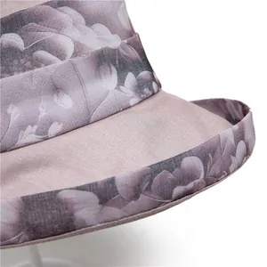 Breathable organza floral sun hat with wide brim in dusty pink for women beach wear