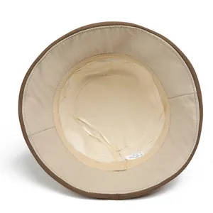 French foldable cotton sun bucket hat for women in coffee and beige two-tone colors