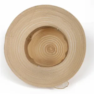Women's beige organza sun hat with woven interior and sweatband for beach vacation