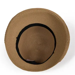 Retro foldable straw sun hat for women featuring inner sweatband and premium woven texture