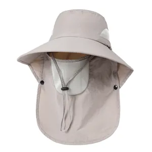 Outdoor UV Protection Fishing Hat Waterproof Breathable Wide Brim Sun Hat With Detachable Face Mask Neck Flap Hiking Camping Bucket Hat For Men Women
