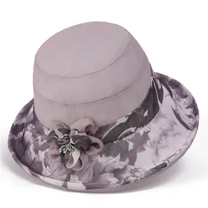 Sombrero de Sol Elegante para Mujer Transpirable Poliéster Organza Ala Ancha Sombrero de Pescador Con Estampado Floral Y Flor 3D