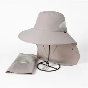 Waterproof sun hat with neck flap and detachable face mask for outdoor fishing activities