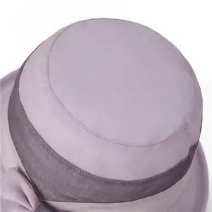 Light purple summer sun hat for women with organza mesh and large bow decoration