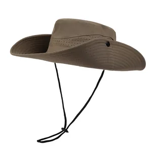 Chapeau de Pêcheur Protection Solaire Extérieur Respirant Séchage Rapide Boonie Hat Avec Cordon Ajustable pour Pêche Rando