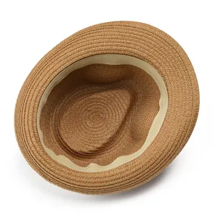 Classic straw Panama hat with tight weave and inner sweatband for summer sun protection