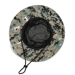 Men's digital camouflage sun hat with breathable mesh lining and adjustable wind rope