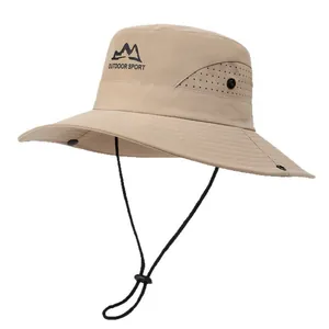 Khaki outdoor sport sun hat with breathable mesh and adjustable chin strap