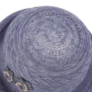 Light purple breathable knit sun hat for women with elegant decorative floral detail