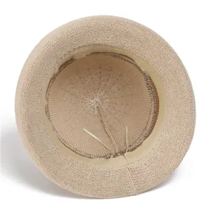 Elegant beige knit sun hat with breathable round top and adjustable inner sweatband
