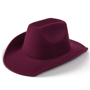 Cappello da Cowboy Occidentale per Uomo Donna Tesa Larga Feltro di Poliestere Fedora Stile Punk Cima Piatta Tesa Arrotolata Cappello Invernale per Viaggi Festa