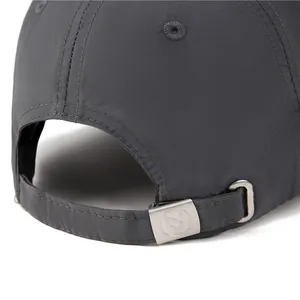 Quick-dry dark grey baseball cap featuring an adjustable metal buckle with logo detail