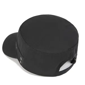 Classic black cotton cadet cap for men with side metal eyelets and adjustable strap