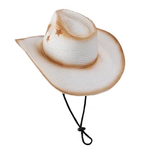 Cappello di paglia western pieghevole con bordo bruciato e dettaglio a stella