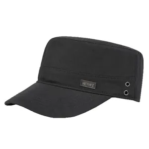 Classic black cotton cadet cap for men with metal logo plaque and side ventilation holes