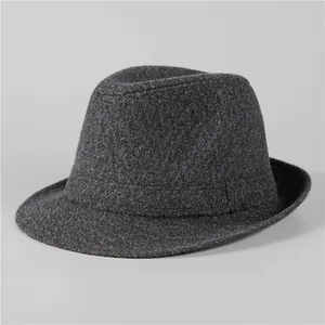 Men's Classic Wool Blend Fedora Hat Vintage Wide Brim Jazz Cap Winter Warm Gentleman Hat For Seniors Grandpa Dad