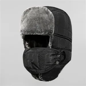 Winter Warmer Trapper-Hut Für Damen Herren Gesteppt Winddicht Kunstpelz Futter Ushanka-Hut Mit Abnehmbarer Gesichtsmaske Ohrenklappen Schnee Ski-Mütze