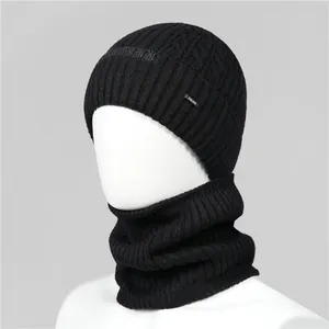Men's Winter Warm Fleece Lined Knitted Hat And Neck Warmer Set Thick Thermal Beanie Cap For Outdoor Riding Daily Wear