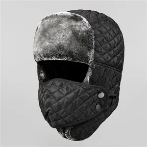 Chapeau de Trappeur Hiver Unisexe Avec Masque Matelassé Coupe-Vent Chapeau Lei Feng Doublé Fausse Fourrure Cyclisme Extérieur