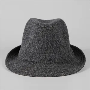 Classic dark grey wool fedora hat for older men with textured finish and elegant brim
