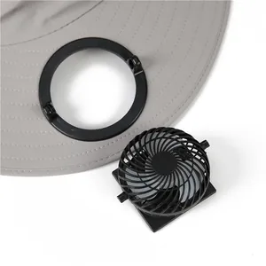 Outdoor sun hat with oversized brim, neck protection, and detachable solar powered fan