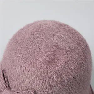 Chapeau d'hiver en tricot violet pour femmes âgées avec doublure polaire et nœud doux