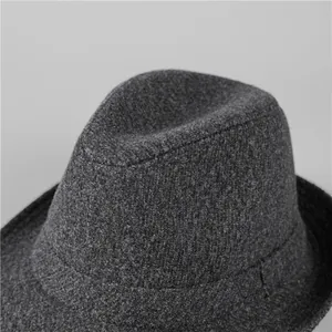 Classic dark grey wool fedora hat for men with indented crown and stitched brim finish