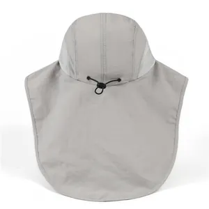 Outdoor fishing sun hat with neck flap and breathable mesh in light grey quick-dry fabric