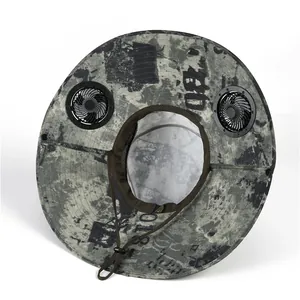 Detail view of the built-in dual mini fans on this camouflage outdoor solar sun hat