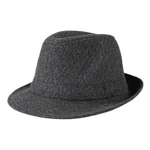 Classic dark grey wool fedora hat for senior men with elegant band and structured brim