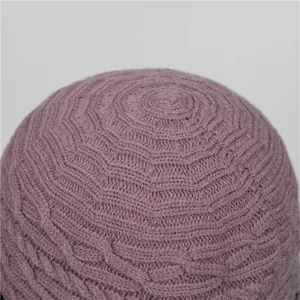 French Hepburn style purple knitted cloche hat with elegant wave texture pattern