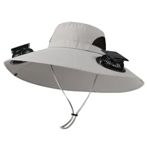 Sombrero solar con ventiladores dobles y ala ancha para protección solar al aire libre