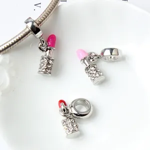 Fashion Zinc Alloy Lipstick Shaped Charm With Rhinestone Enamel Drip Oil DIY Jewelry Accessories Bracelet Necklace Gift
