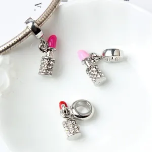 Sparkling lipstick charms with rhinestones and colorful enamel for DIY charm bracelets
