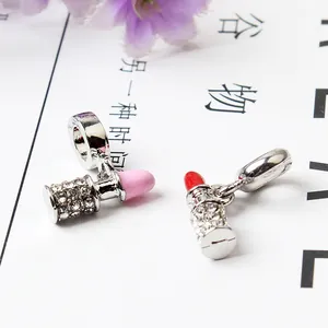Chic lipstick charms in pink and red colors with sparkling rhinestones for DIY bracelets