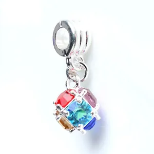 DIY colorful zircon cube pendant with silver triple loop for custom bracelets and necklaces