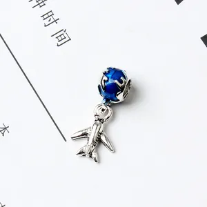 Creative airplane and blue globe enamel pendant bead for jewelry making travel theme