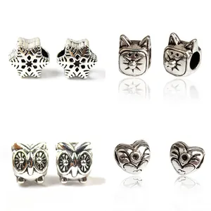 Détails de breloques en argent vintage avec motifs flocon, chat, hibou et cœur pour bijoux