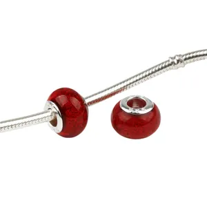 Deep red crystal charm beads with S925 silver core for DIY charm bracelets and jewelry