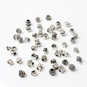 Lot de 48 breloques et perles en alliage argenté antique pour bracelets DIY bijoux