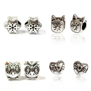 Lot de 48 perles vintage en alliage avec hibou cœur et chat pour bijoux DIY