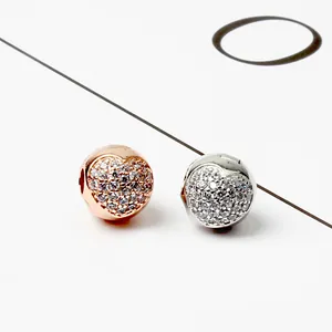Silver and rose gold heart charms with pavé stones for DIY jewelry bracelets